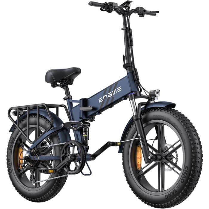 velo electrique pliable adulte ENGWE ENGINE Pro 2.0 Autonomie 110km tout suspendu Pneus snow 20 pouces VTT Fat bike 52V16Ah bleu