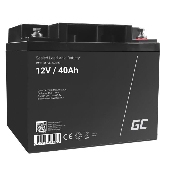 GreenCell® Rechargeable Batterie AGM 12V 40Ah accumulateur au Gel Plomb Cycles sans Entretien VRLA Battery étanche