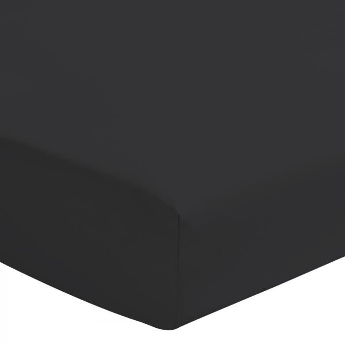 Drap housse uni 100% coton - Bonnet 25cm - Noir - 140x190 cm