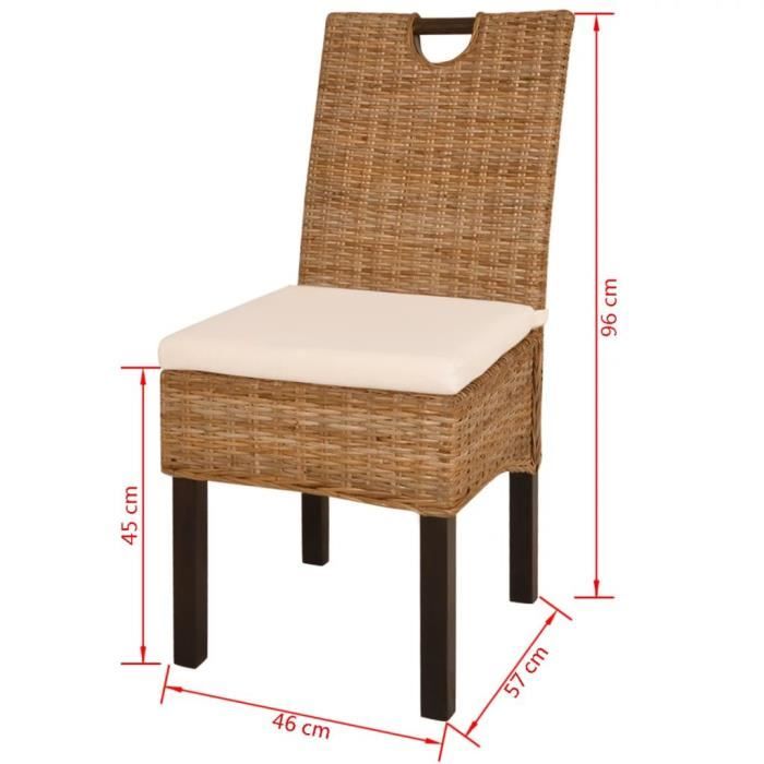 Chaises de salle à manger en rotin Kubu - KIMISS - Lot de 2 - Couleur naturelle du rotin - Bois de manguier