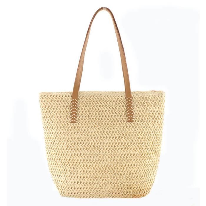 Sac en paille femme - LEOCLOTHO - Taille unique - Fermeture éclair - Tressé