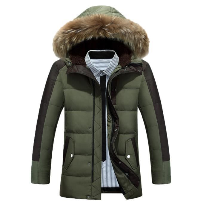 Doudoune Homme Mode Encapuchonne Bordure en Fausse Fourrure Couleur Unie VeTement Masculin Vert Cdiscount Pret a Porter