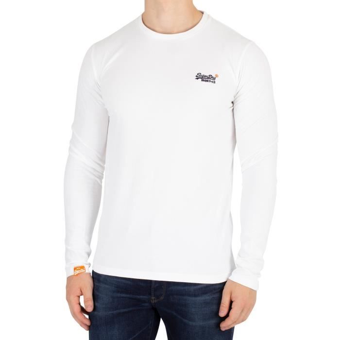 Superdry Homme T shirt manches longues brod vintage Blanc