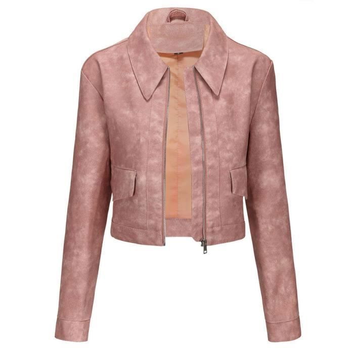 Blouson Femme Simili Cuir Mi Saison Casual Veste Courte Regular