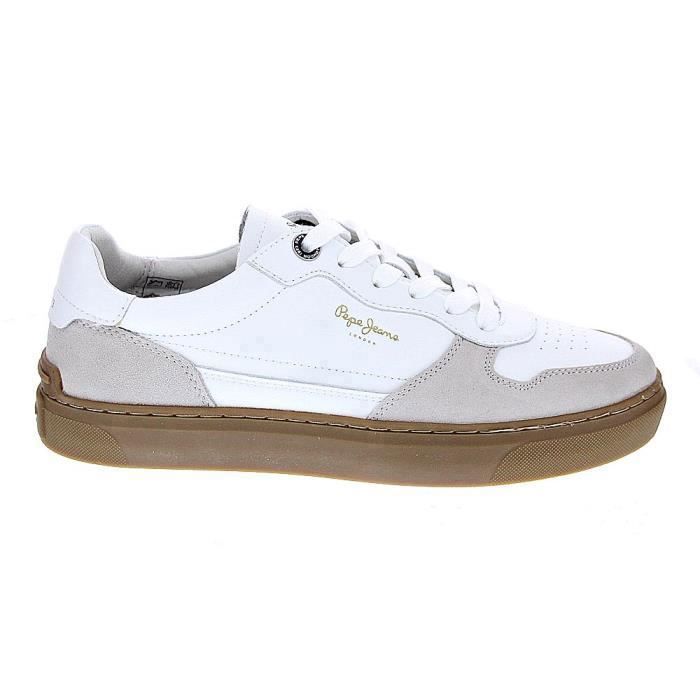 Pepe Jeans Zapatillas - Pepe Jeans - Camden One - Cuir Blanc - Lacets - Plat