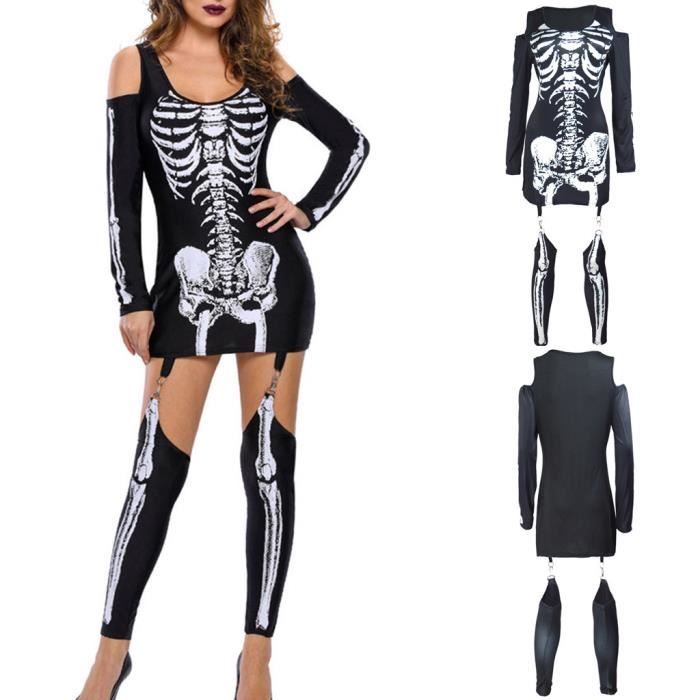 Robe Femmes Punk Halloween Squelette Imprimer Epaule Froide A Manches Longues Robe Combinaison Hqfs Reba Noir Cdiscount Pret A Porter