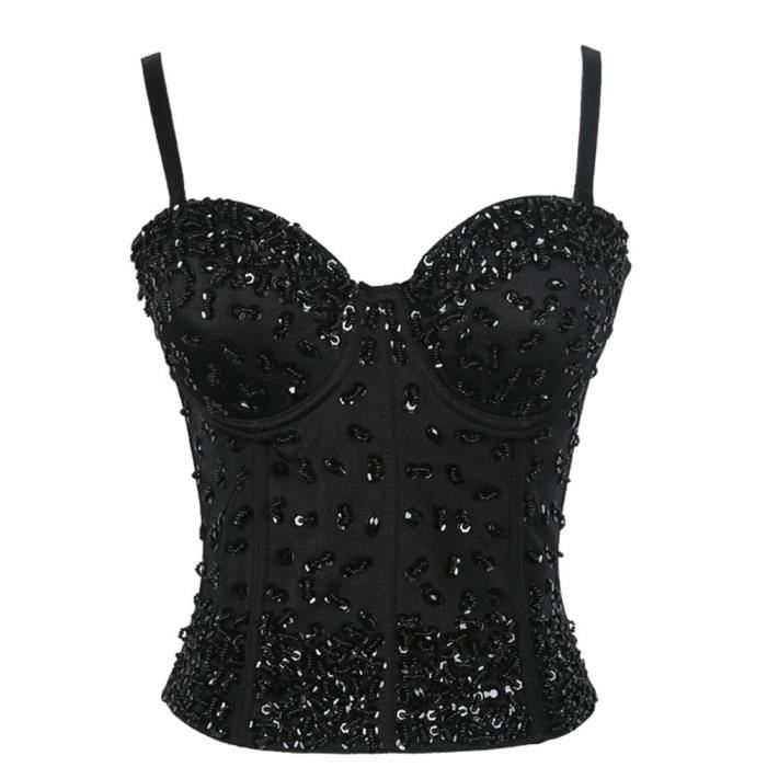 Bustier femme Bustier Push Up en strass pour femmes Sexy pour Rave Festival boite de nuit salle de bal scene Corset Type GRAY Blanc Cdiscount Pret a Porter