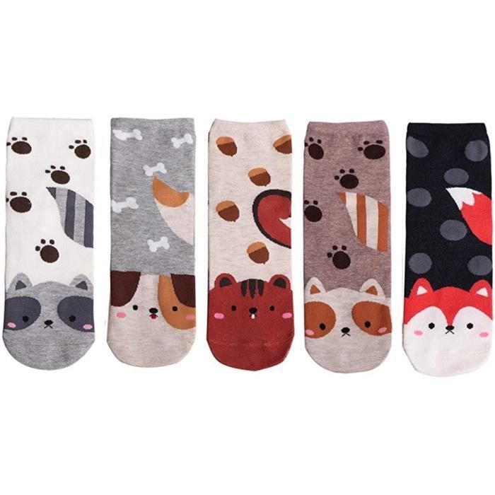 5 Paire Chaussettes Femme Fantaisie Coton, Drôle Mignon