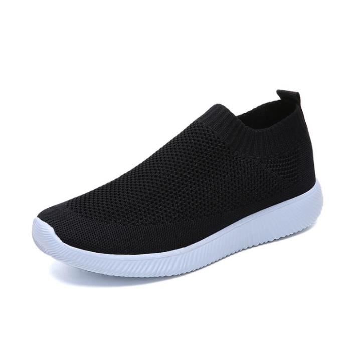 Chaussures Plates pour Femme Été Baskets Noires Confortables Chaussures