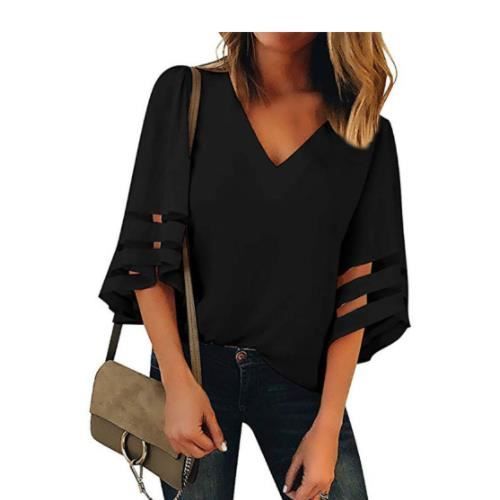 Blouse Femme Haut Élégant Tunique Chic Top Fluide Chemise Mode Noir