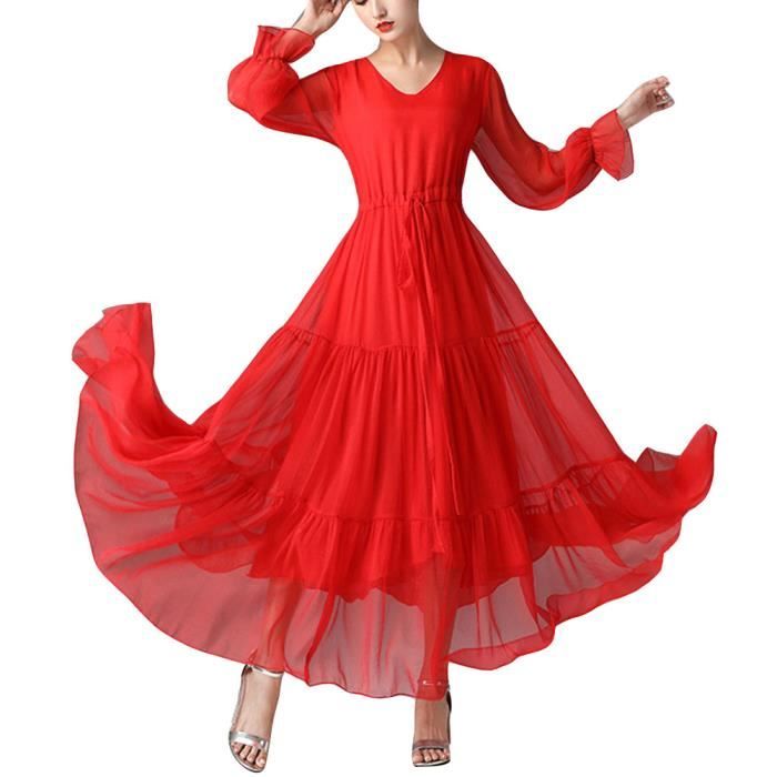 Femmes Col en V l gant Taille fine Robe Fluide vas e Longue