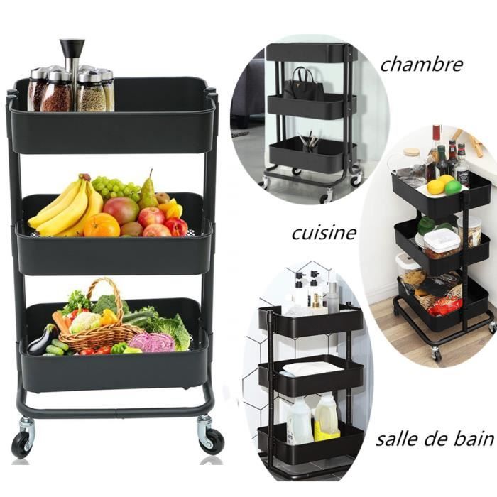 FURNITURE-R France Chariot de Service Desserte Pliant Rack de Stockage Polyvalent Chariot de Rangement /à roulettes Desserte /à roulettes 3 Tablettes