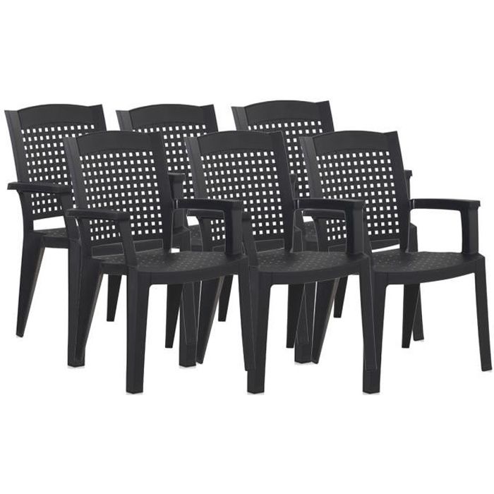 Lot de 6 chaises de jardin empilables en résine coloris Gris - Longueur 59 x Profondeur 60 x Hauteur 87 cm