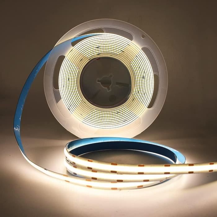 Bande Lumineuse LED COB USB 2 M 5 V 640 LED Blanc Chaud 3000 K à Intensité Variable CRI85+ Ruban