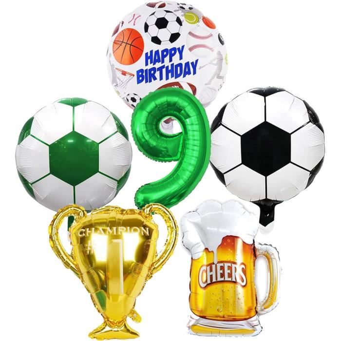 Décoration Anniversaire 9 Ans Thème Football - Kit 27 Pièces (Ballons Aluminium, Latex, Bannière) - Vert Et Noir - 6