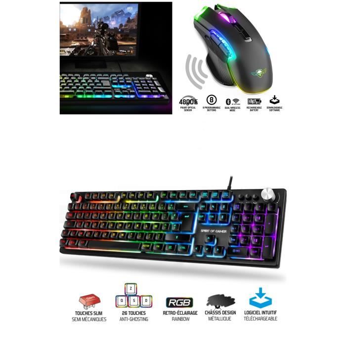 Souris sans fil - SPIRIT OF GAMER - ELITE M70 - 4800 DPI - 8 boutons - RGB rechargeable