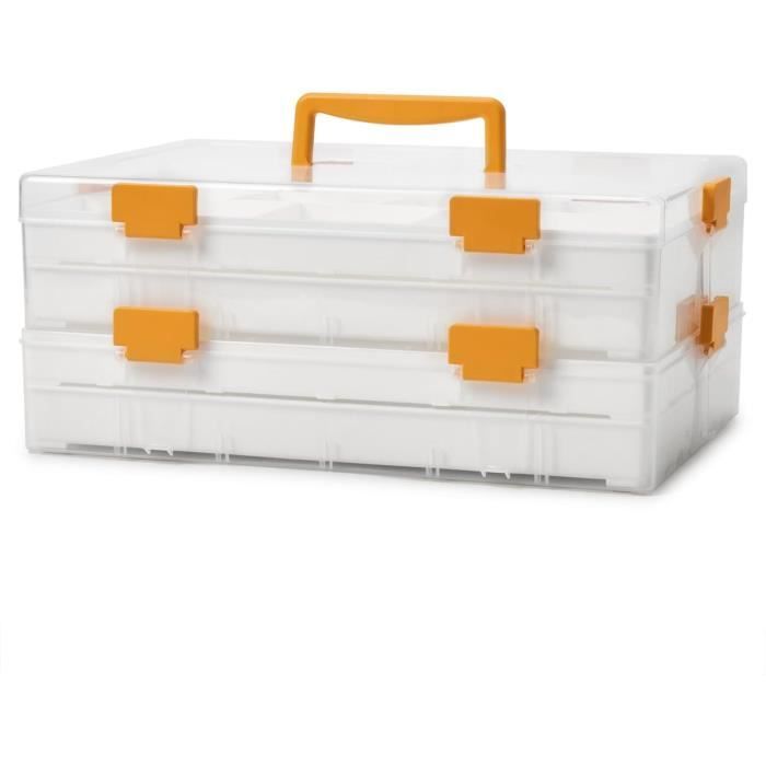 Grande Boîte Rangement Artisanat 20L - 2 Plateaux Amovibles + Compartiments - Coffre Organisateur Outils & Loisirs