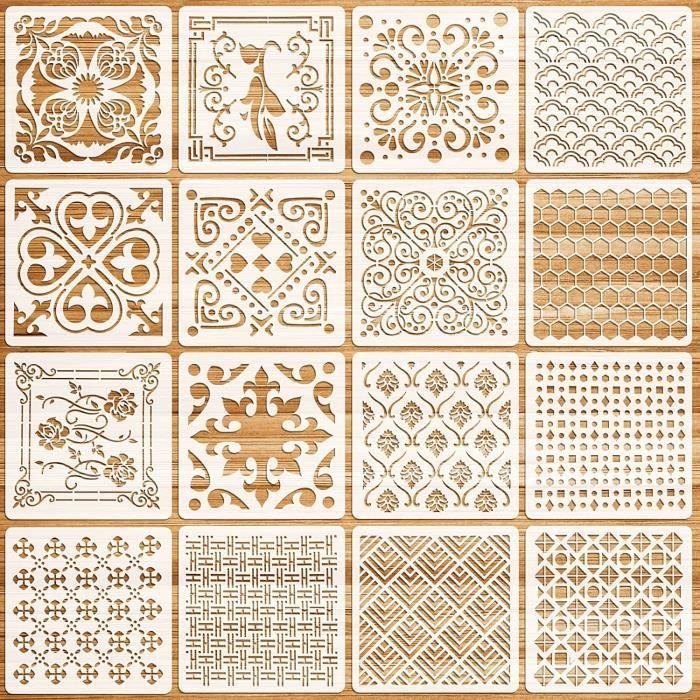 OOTSR 24 Pièces Pochoirs De Dessin De Peinture Euble, 15x15c Pochoirs