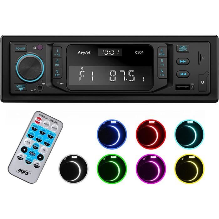 RDS Autoradio Bluetooth 5.0, Avylet 1 DIN Poste Radio Voiture, Bouton Lneux  7 Couleurs, 60W X 4 compatible FM-AM-AUX-USB-SD-iOS-15 - Cdiscount Auto