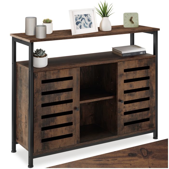 Buffet - TECTAKE - Buffet WARRINGTON en bois et acier 2 portes magnétiques 3 étagères règlables 100 x 37 x 82 cm - Bois foncé Buffet - TECTAKE - Buffet WARRINGTON en bois et acier 2 portes magnétiques 3 étagères règlables 100 x 37 x 82 cm - Bois foncé