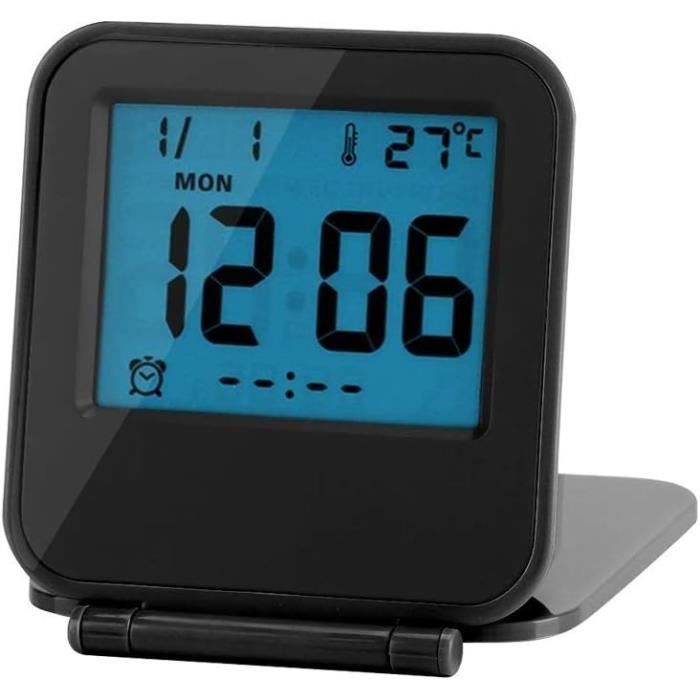 KITPIPI Horloge LCD pliable de voyage Réveil numérique Grand temps Date KITPIPI Horloge LCD pliable de voyage Réveil numérique Grand temps Date