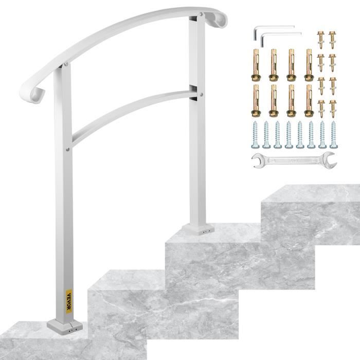 Main Courante Escalier-VEVOR-3 Marches Garde-Corps 635 cm-Max des Marches 525 cm-Balcon Terrasse Maison Jardin Hôtel Porche-Blanc