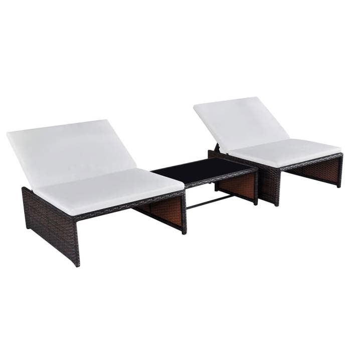 vidaXL Lot de 2 Chaises Longues avec Table Bain de Soleil Transat de Terrasse Siège de Jardin Patio Extérieur Résine 43068