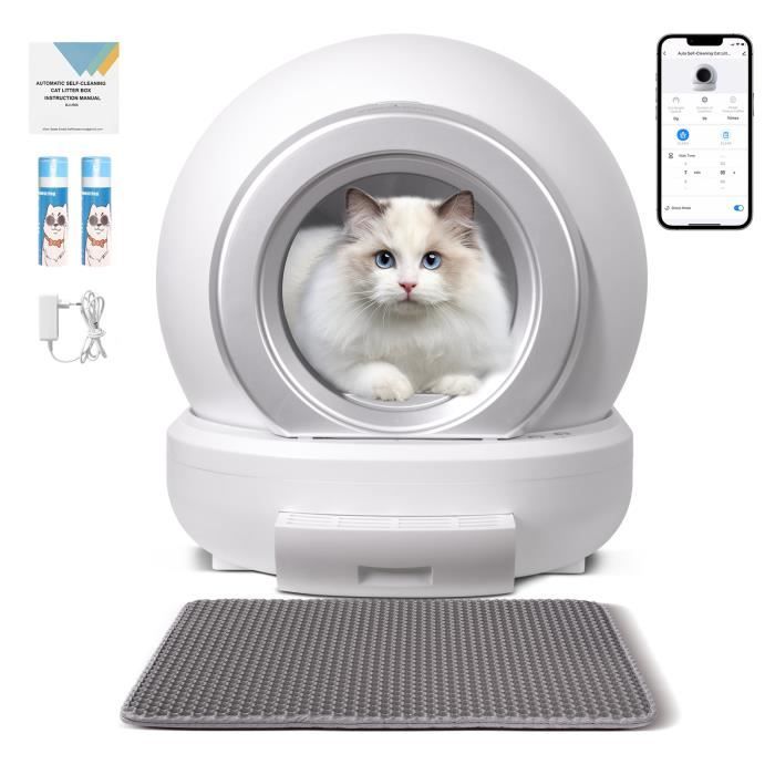 Comparer les prix de VINTEKY ®65 L Bac à litière autonettoyant pour Chat，Litière à Nettoyage Automatique par APP pour chat，Blanc
