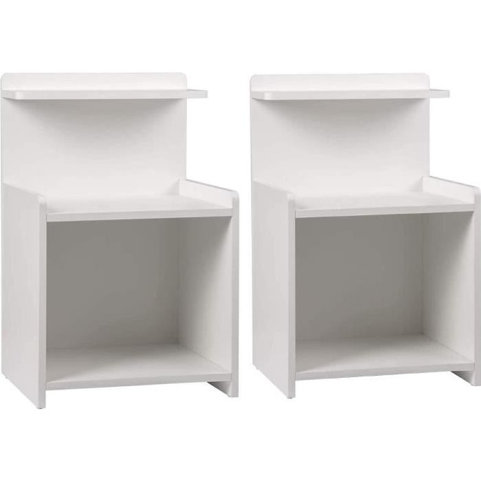 woltu lot de 2 tables de chevet avec étagère table de nuit en mdf,blanc,40x35x62cm