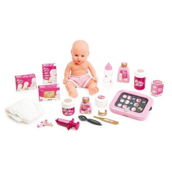 SMOBY - Nursery Electronique Baby Nurse - Poupon 30cm - 22 accessoires - Rose et Dor?� 