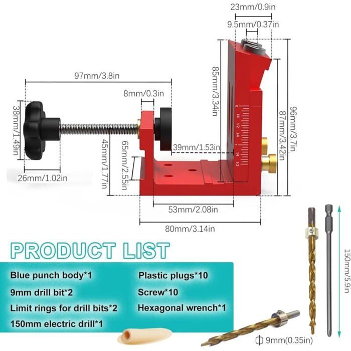 Kit De Gabarits De Perçage Pour Menuiserie - 14 Pièces En Aluminium, Pour Bois, Emballage D'origine