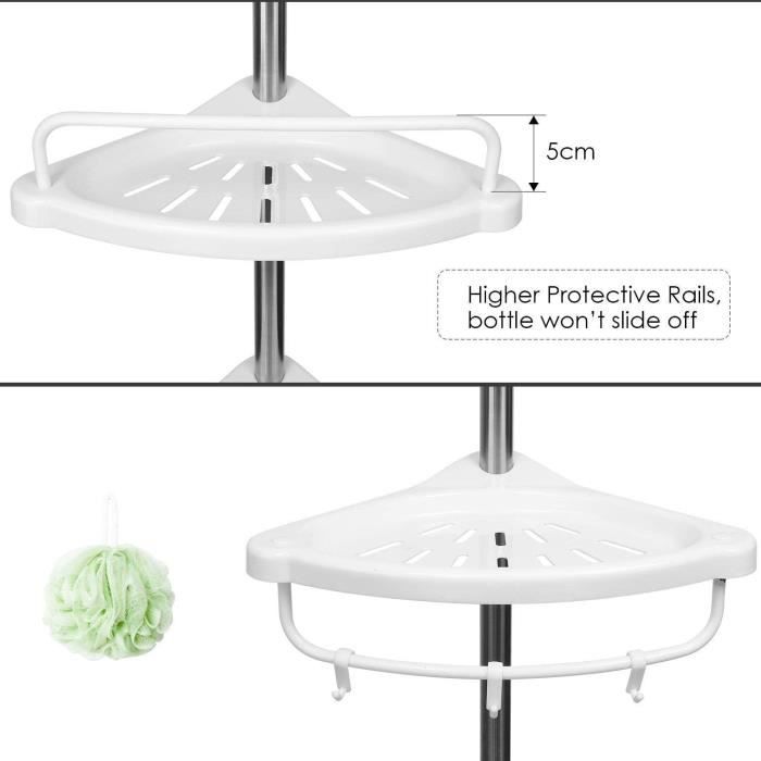 Étagère D'angle Télescopique Salle De Bain 4 Niveaux - Réglable 73-302 Cm, Sans Perçage, Gris