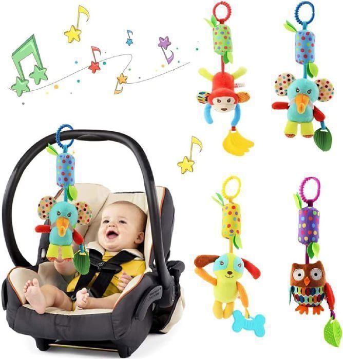 Jouet De Poussette Pieuvre CestMall - Peluche Musicale Avec Hochet Et Anneau De Dentition - 0-12 Mois