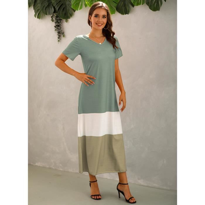 Robe longue droite col v manches courtes rouge femme | Cache Cache