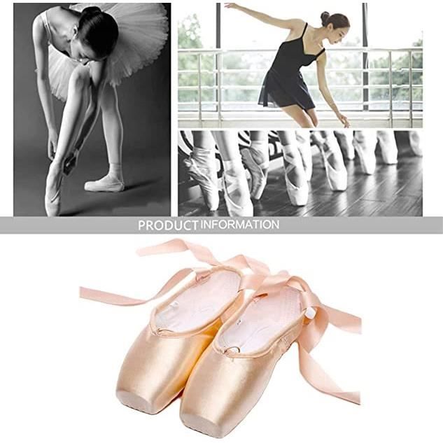 Chaussures de Ballet de Pointe avec Rubans pour Femme Fille Enfants et  Adulte - Rose