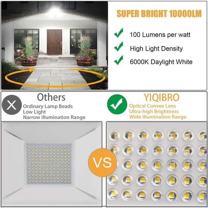 Projecteur LED Exterieur 100W YIQIBRO 10000LM Spot LED Extérieur 6500K  Blanc