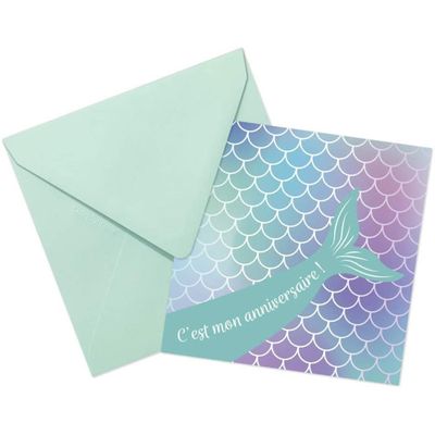 OurWarm Lot De 24 Invitations De Fête Sirène Nacrée 3D Avec Enveloppes Pour Enfants, Filles, Anniversaire, Mariage, Fête Prénatale, Piscine, Fournitures De Fête Sur Le Thème De La Sirène