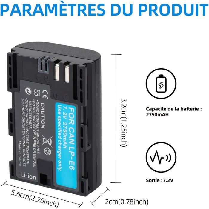LP-E6 LC-E6 LC-E6N Batterie Compatible avec Canon EOS R R5 R6 R7, R5 C ...