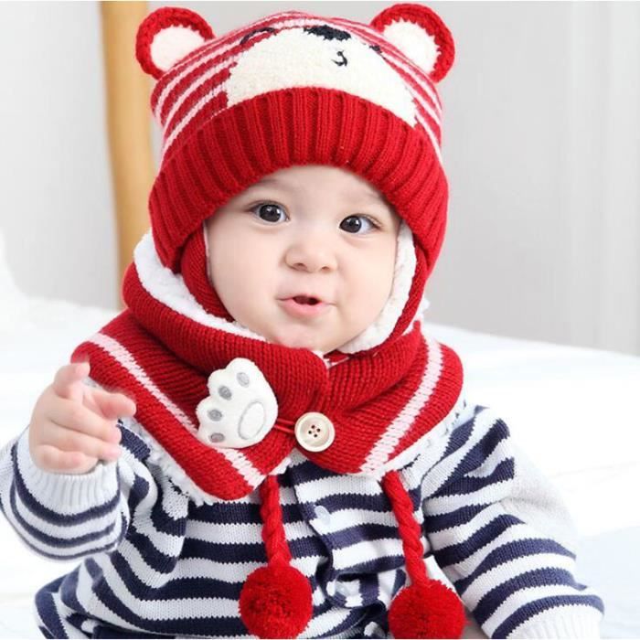 Chapeau Bonnet Enfant Hiver Bebe Fille Garcon Ensemble Ensemble Bonnet D hiver Bebe Rouge Cdiscount Pret a Porter