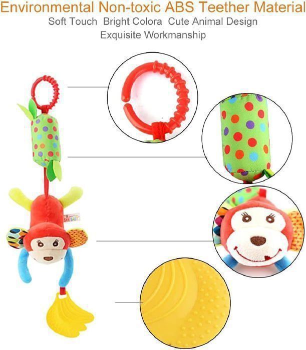 Jouet Poussette Suspendu Bébé Hochet Peluche Cerf - Jouet Dentition Activité 3-12 Mois Siège Voiture Landau