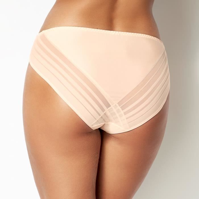 Slip SANS COMPLEXE Taille Medium Maille satinee Empiecements de tulle transparent Champagne rose Cdiscount Pret a Porter
