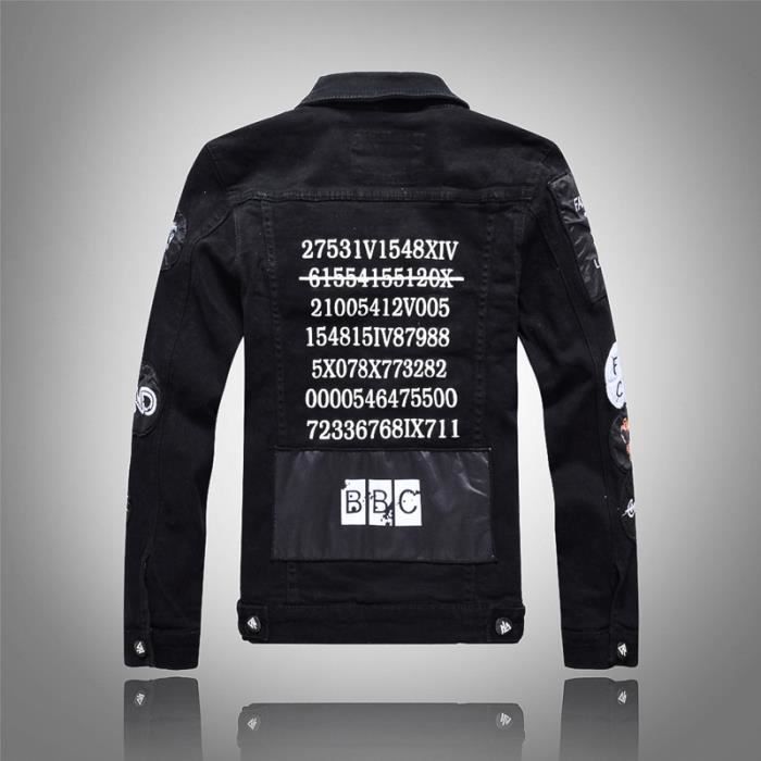 Veste homme de marque luxe en Cow boy Insigne Patch design Tendance Lettre Coupe slim La mode poche Les loisirs manteau homme Noir Noir Cdiscount Pret a Porter