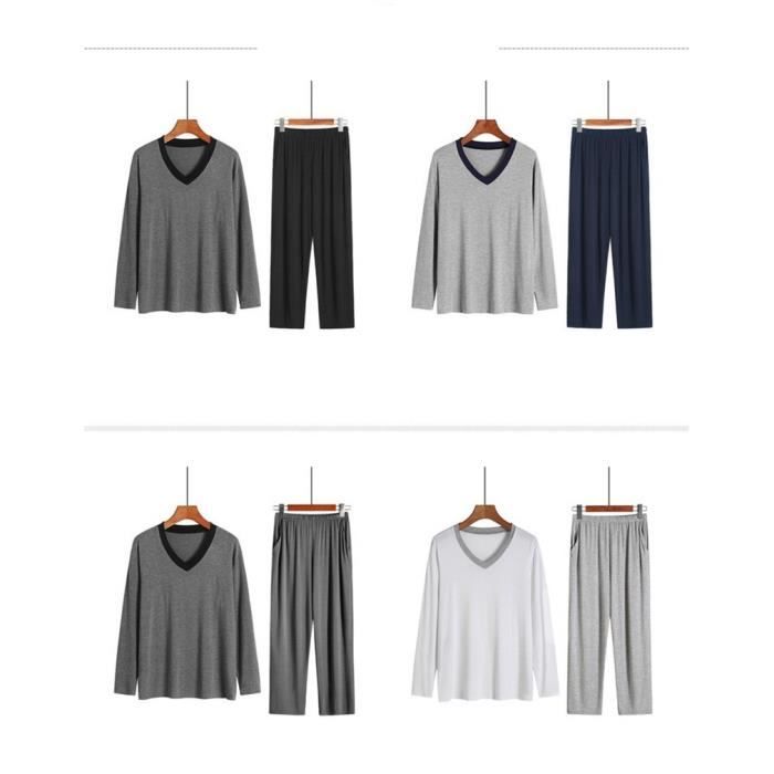 LOIJMK Ensemble pyjama imprimé en coton pour homme, col en V, grandes tailles, vêtements de nuit, pyjamas, chemise et pantalon avec poches à boutons, g, L