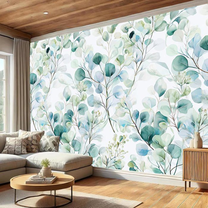 Papier Peint Panoramique Fleurs Feuilles D'Eucalyptus 350X256Cm Poster ...