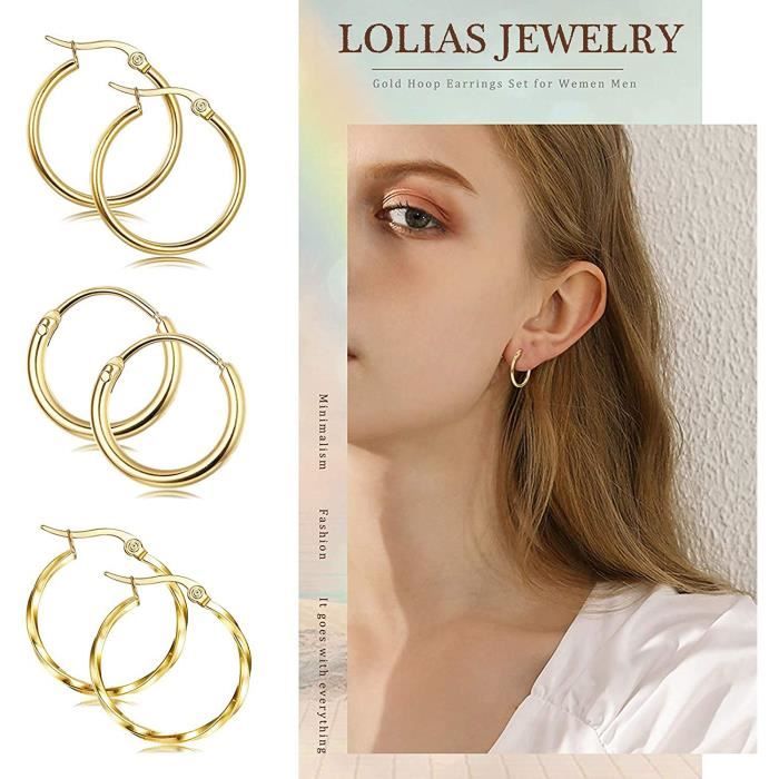 Lot De 8 Paires De Boucles D'oreilles Créoles En Acier Inoxydable Pour Le Nez Et Les Lèvres Pour Femme (12 Mm, 14 Mm, 16 Mm, 18 Mm, Couleur Acier, Noir), Acier Inoxydable