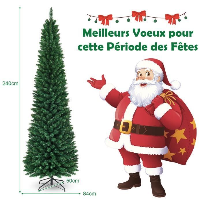 Sapin De Noël Artificiel 240 Cm - Aspect Réaliste Avec 1023 Pointes, Support Bois - Décoration Salon, Sac De Rangement Inclus