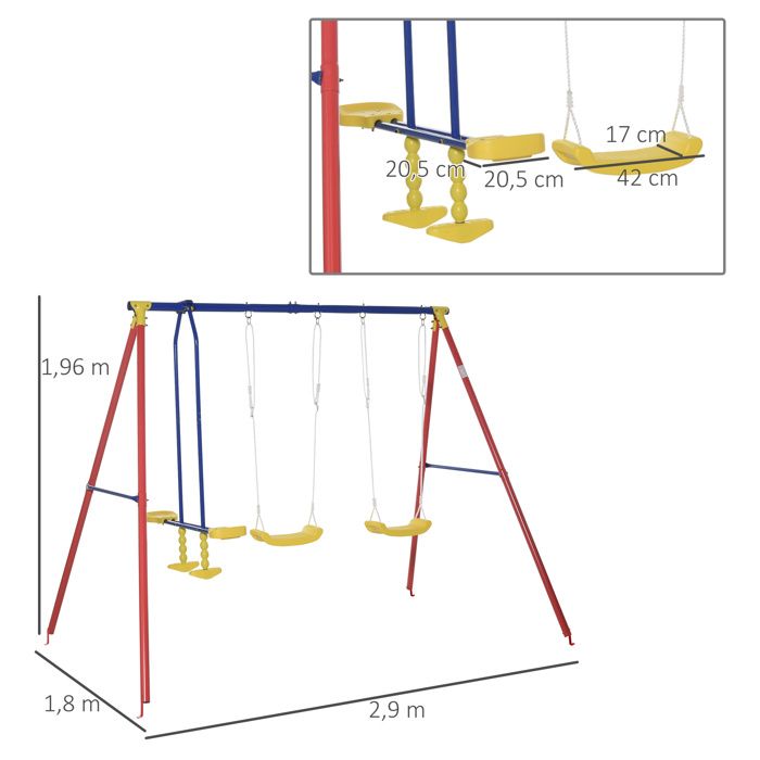 Outsunny Cadre en forme A 3 places extérieur balançoire jardin Hamac porche  planeur lit fronde siège avec auvent couverture Marron 