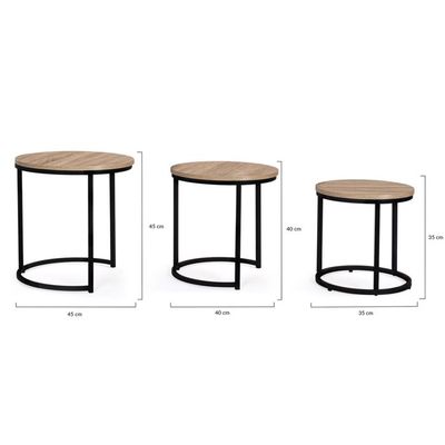 Lot De 2 Tables Basses Gigognes Rondes - Plateau MDF Imitation Travertin, Pour Salon, Chambre (Jaune Clair) - 4