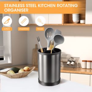 Lot De 2 Porte-ustensiles Inox 18/10 - Organisateur Cuisine Avec Trous Drainage - Pour Cuillères, Spatules...