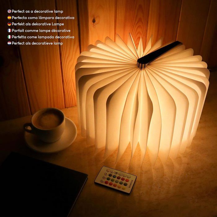 Lampe Livre LED Pliante En Bois - 5 Couleurs, Rechargeable USB | Idée Cadeau Déco Et Veilleuse